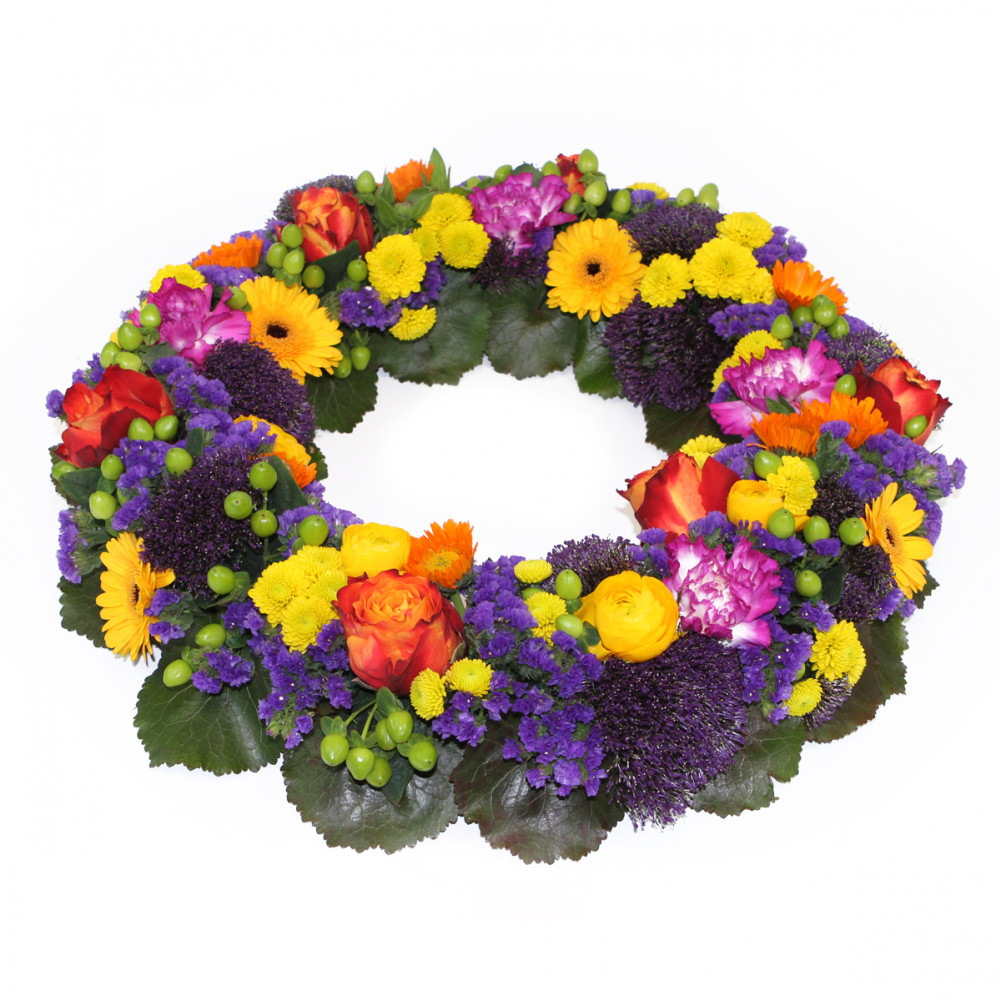 Farverig blomsterkrans